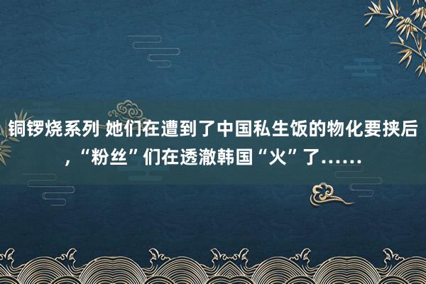 铜锣烧系列 她们在遭到了中国私生饭的物化要挟后， “粉丝”们在透澈韩国“火”了……