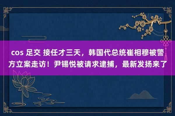 cos 足交 接任才三天，韩国代总统崔相穆被警方立案走访！尹锡悦被请求逮捕，最新发扬来了