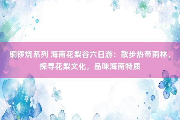 铜锣烧系列 海南花梨谷六日游：散步热带雨林，探寻花梨文化，品味海南特质