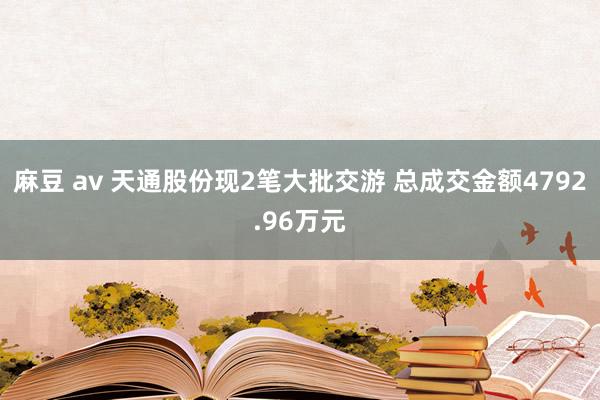 麻豆 av 天通股份现2笔大批交游 总成交金额4792.96万元