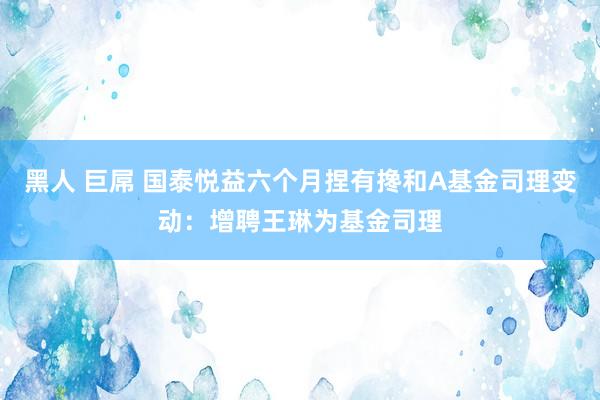 黑人 巨屌 国泰悦益六个月捏有搀和A基金司理变动：增聘王琳为基金司理